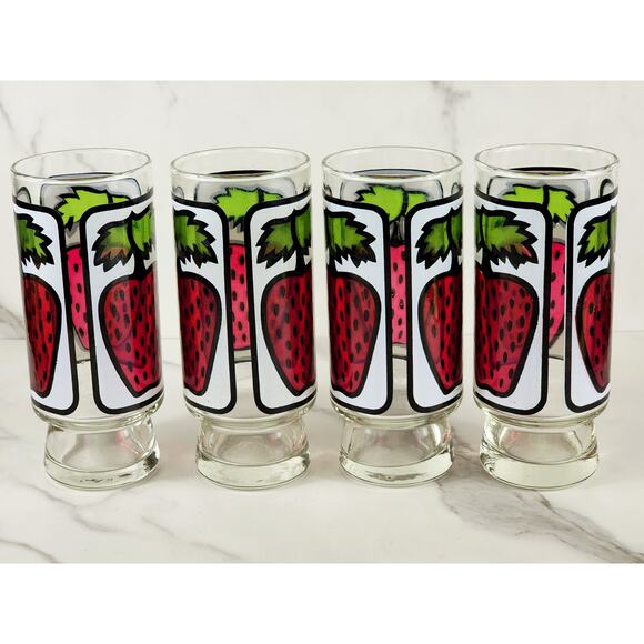 Libbey Strawberry Pedestal Tumbler Glass 16oz Retro 80's 6 1/2" x4 Vintage - Picture 8 of 14